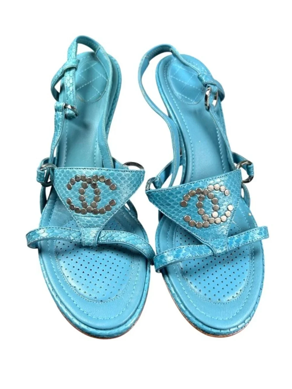 Chanel 2007 Cruise Blue Alligator CC Logo Sandals EU 40B With Box MSRP $860